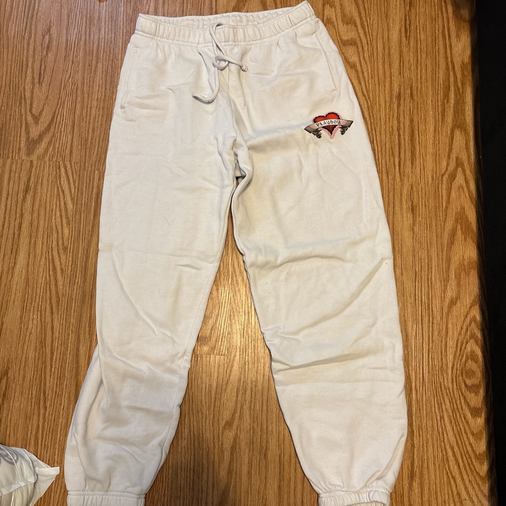 PLAYBOY Kids White Joggers with Logo